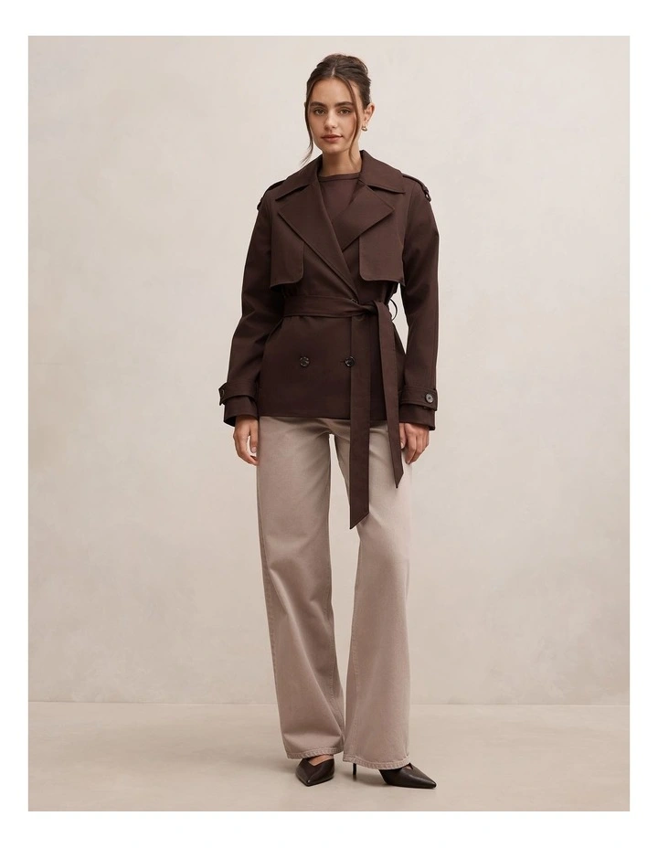 Teagan Short Trench Coat in Brown image 5