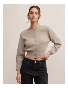 Poppy Crew Neck Cardigan in Brown