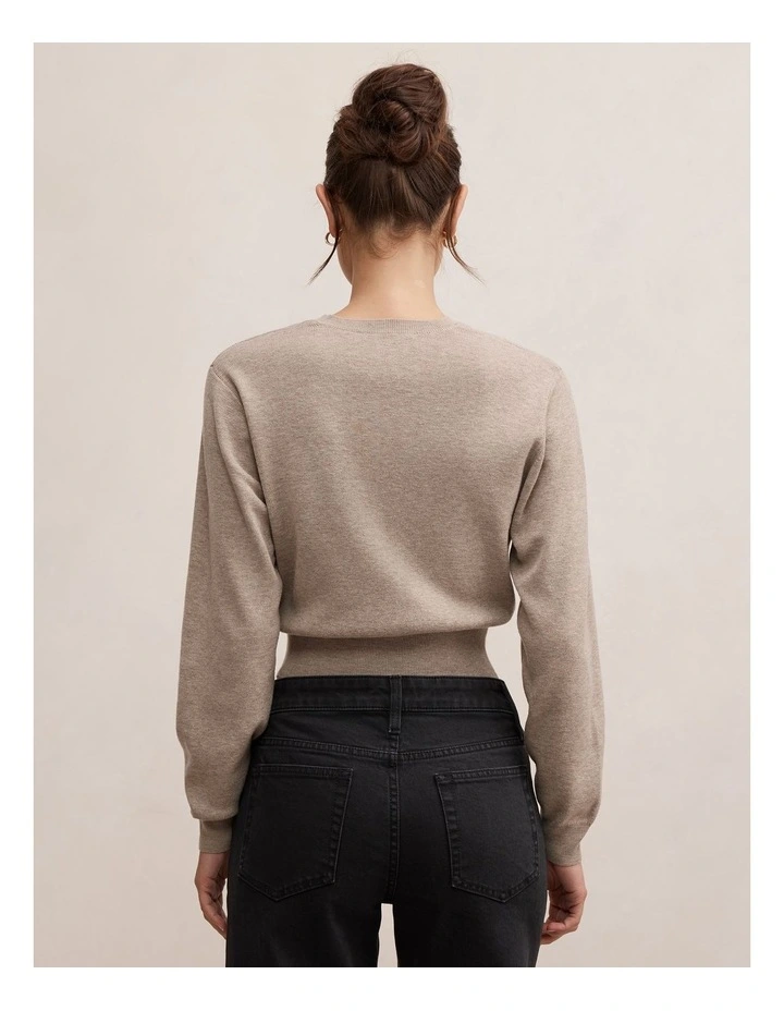Poppy Crew Neck Cardigan in Brown image 2
