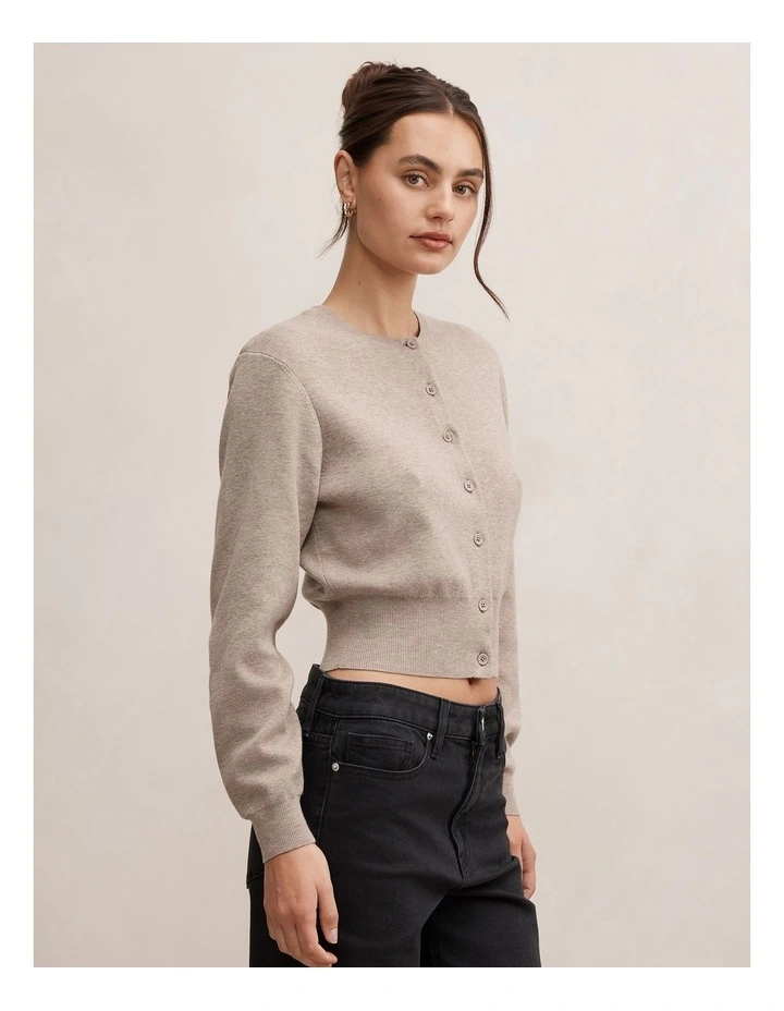 Poppy Crew Neck Cardigan in Brown image 3