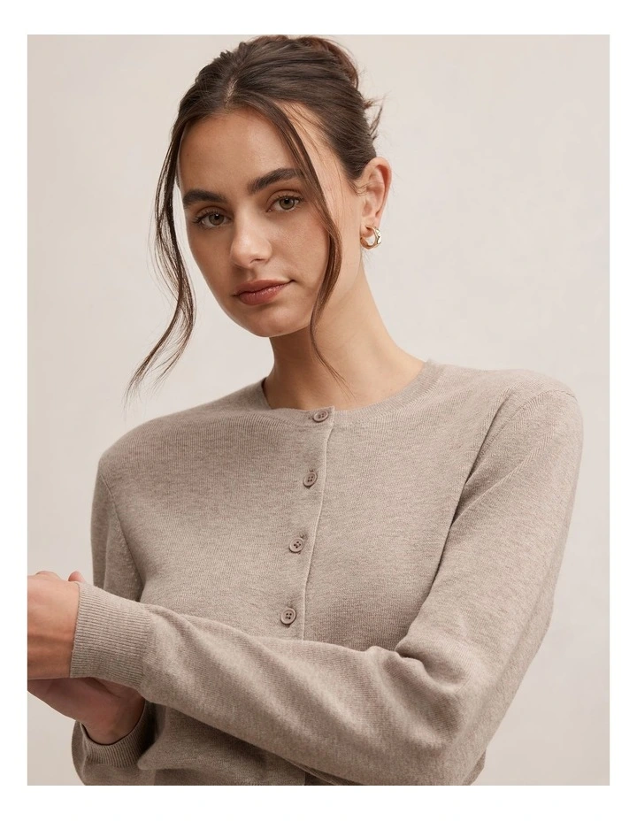 Poppy Crew Neck Cardigan in Brown image 4