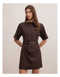 Tara Belted T-Shirt Mini Dress in Brown