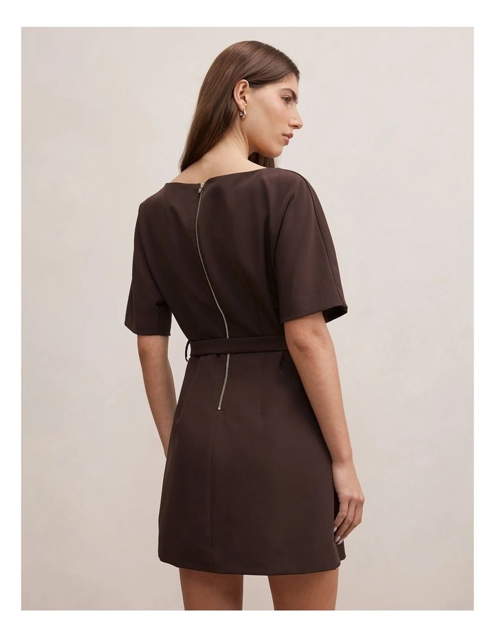 Tara Belted T-Shirt Mini Dress in Brown image 2