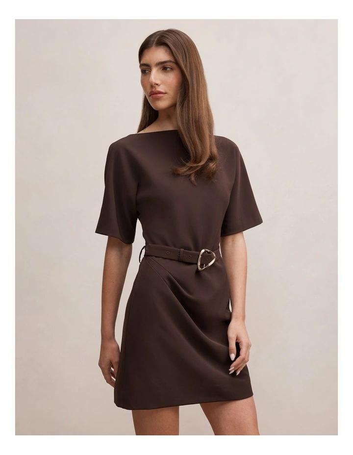 Tara Belted T-Shirt Mini Dress in Brown image 3