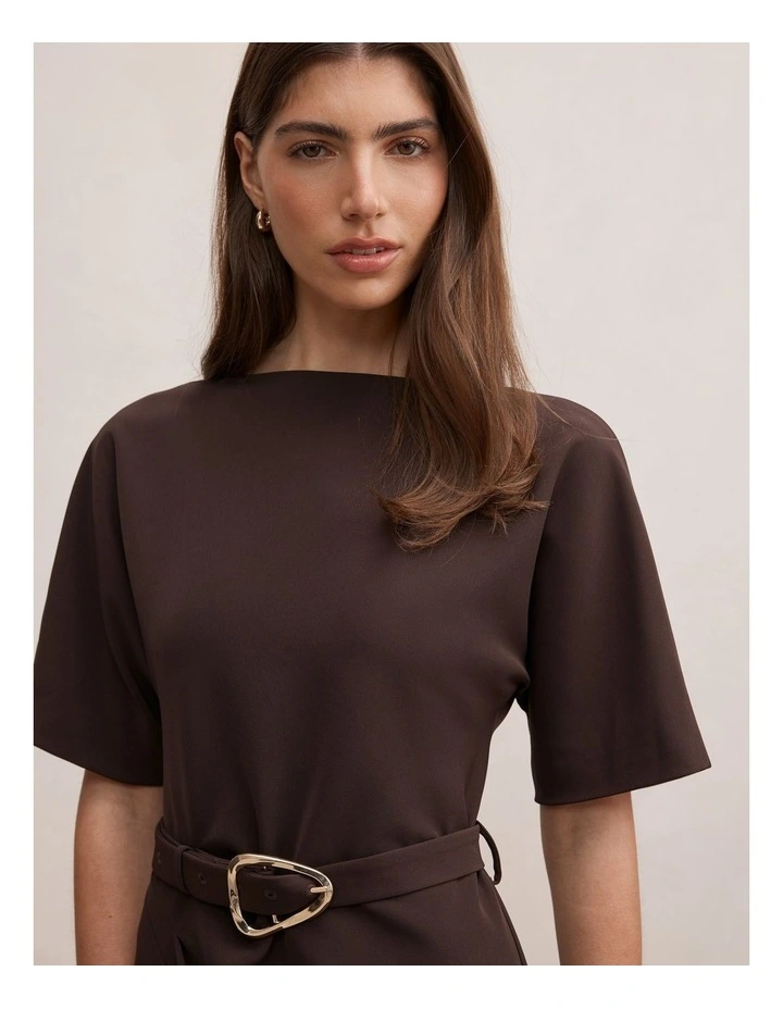 Tara Belted T-Shirt Mini Dress in Brown image 4