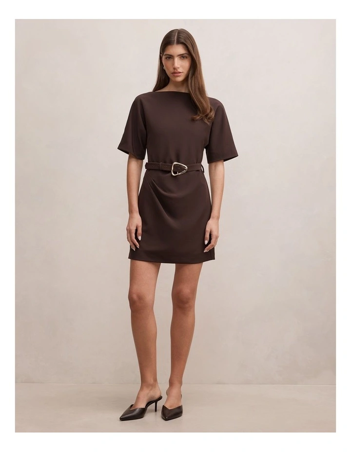 Tara Belted T-Shirt Mini Dress in Brown image 5