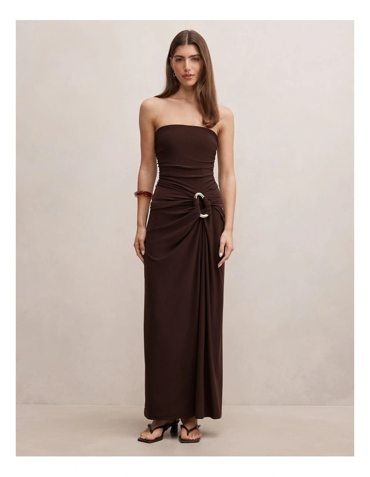 Keely Strapless Jersey Maxi Dress in Brown image 1