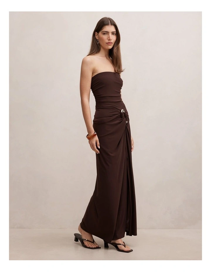 Keely Strapless Jersey Maxi Dress in Brown image 3