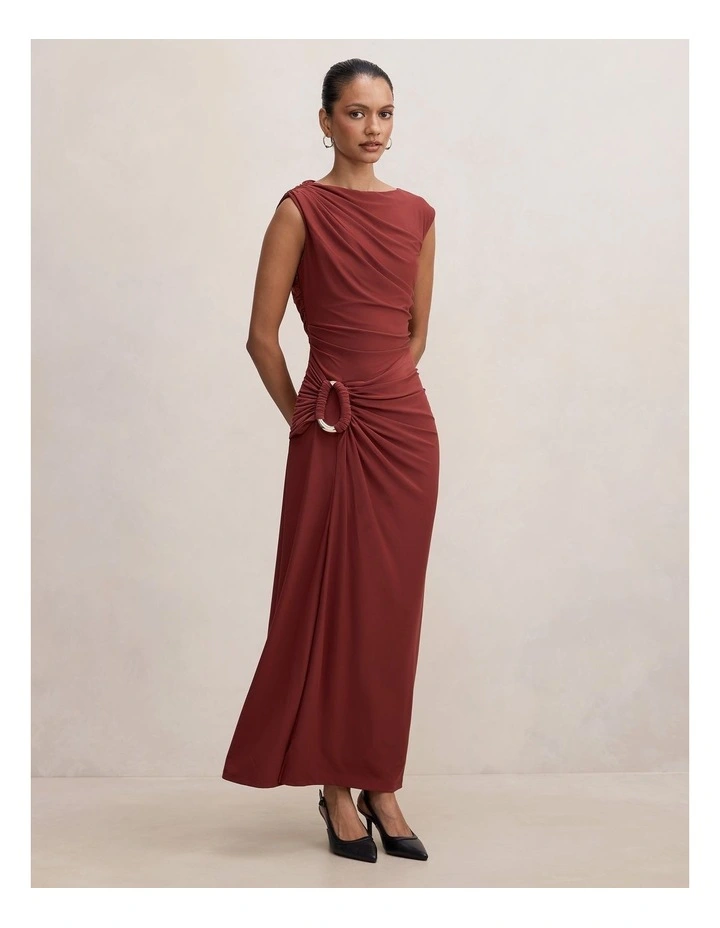 Fiora Hardware Jersey Dress in Burgundy image 3