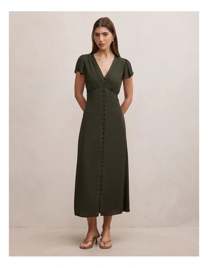 Ardelia Flutter Sleeves Midi Dress in Green image 1