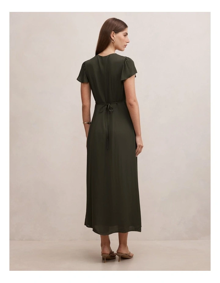 Ardelia Flutter Sleeves Midi Dress in Green image 2