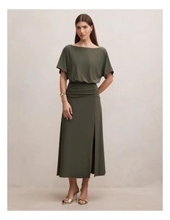 Parker Drape Jersey Midi Dress in Green