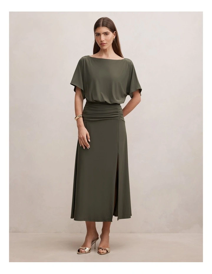 Parker Drape Jersey Midi Dress in Green image 1