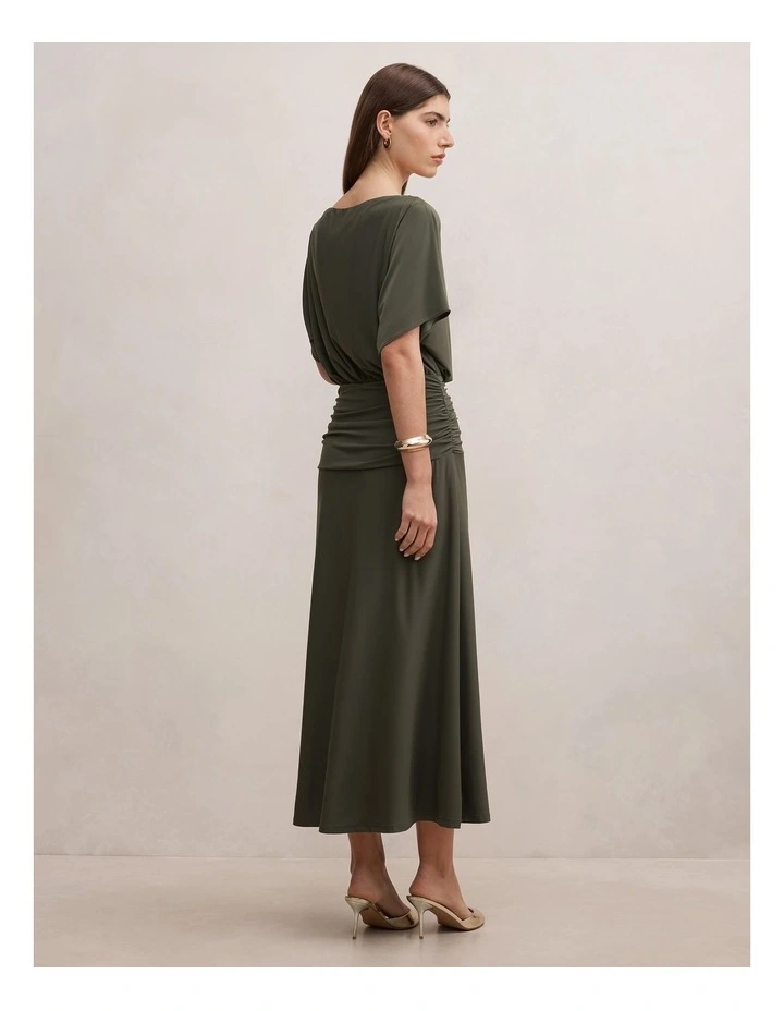Parker Drape Jersey Midi Dress in Green image 2