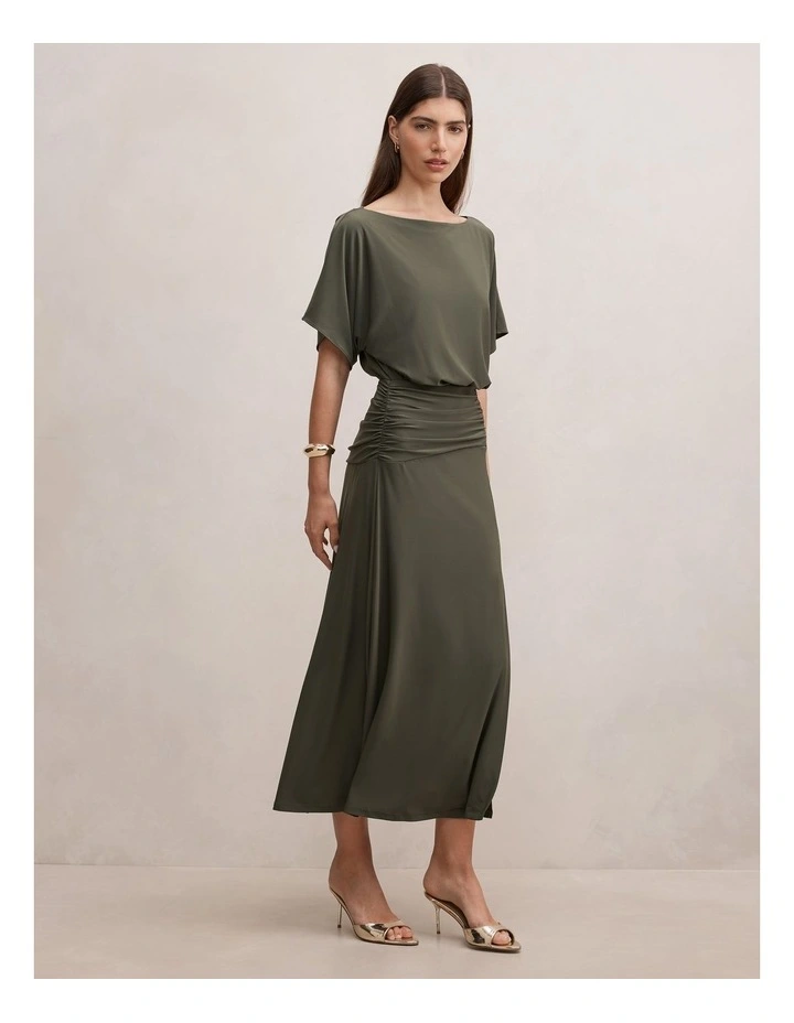 Parker Drape Jersey Midi Dress in Green image 3