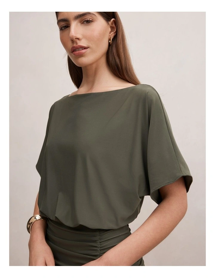 Parker Drape Jersey Midi Dress in Green image 4