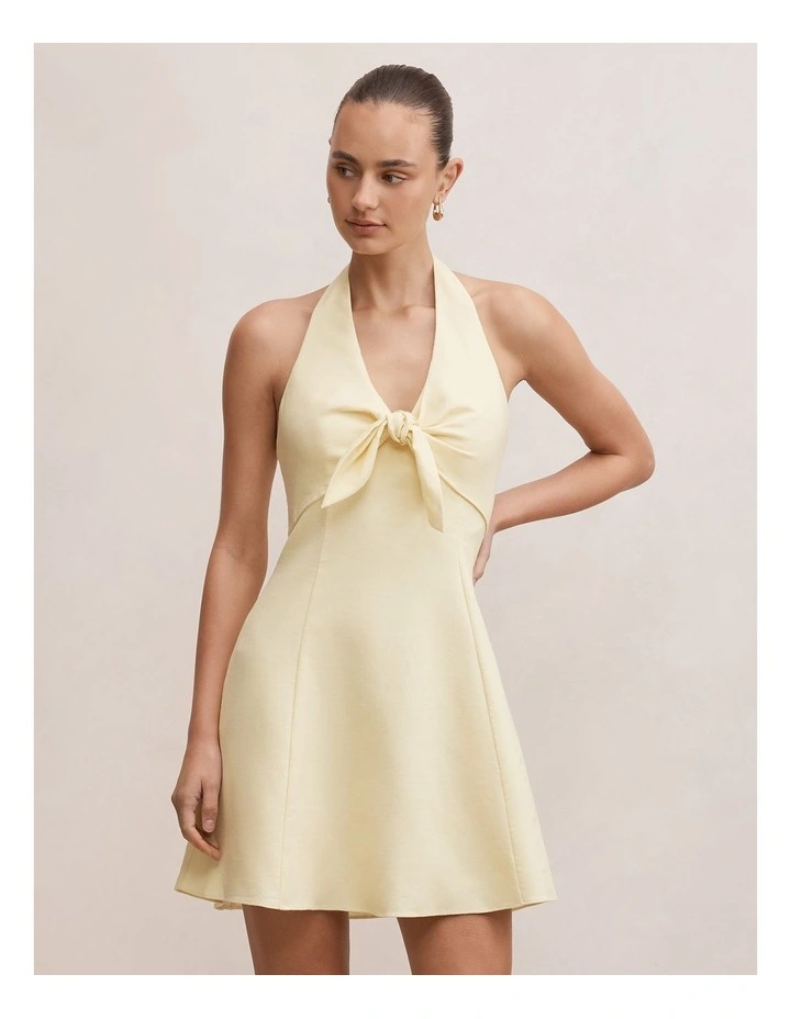 Elsie Linen Tie Front Mini Dress in Yellow image 1