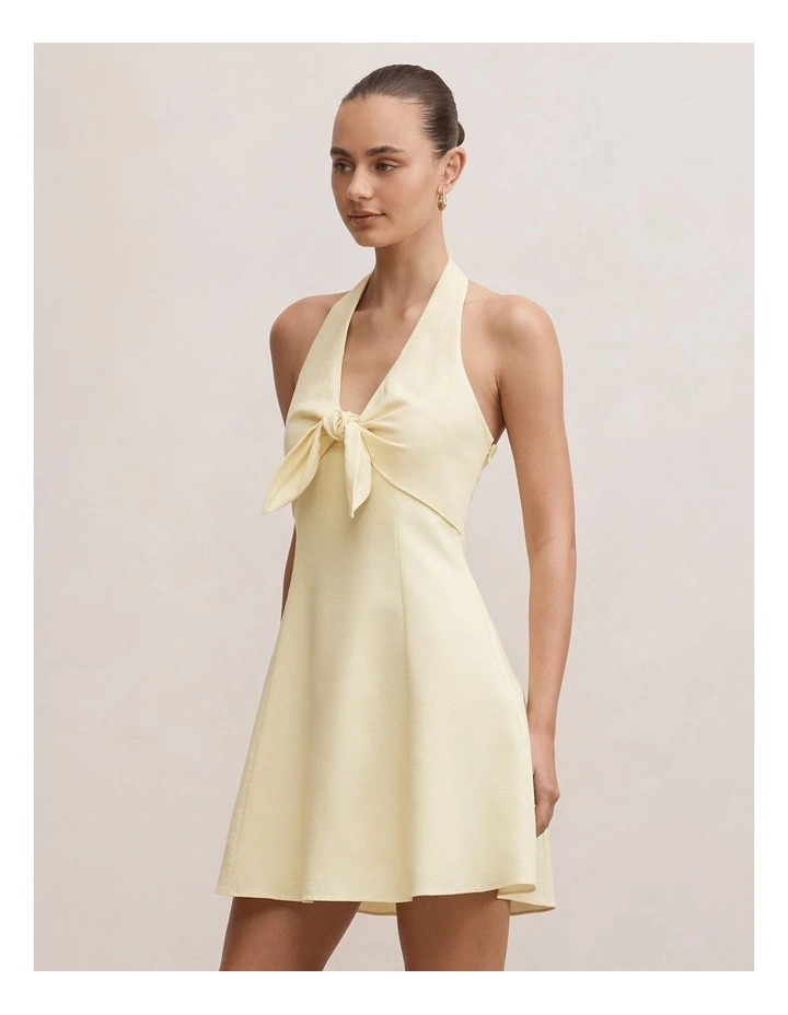 Elsie Linen Tie Front Mini Dress in Yellow image 3