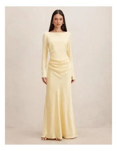 Briella Boat Neck Drape Maxi Dress in Yellow