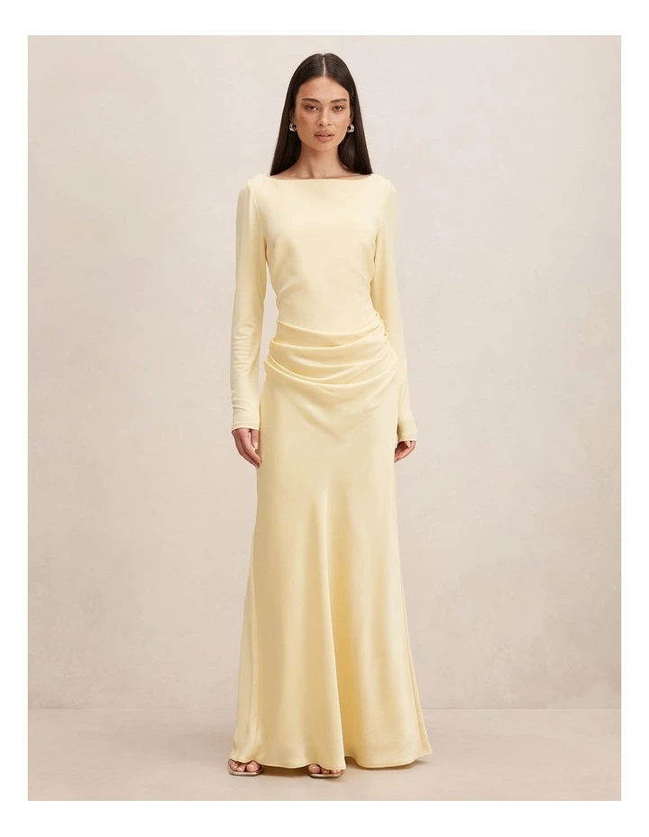 Briella Boat Neck Drape Maxi Dress in Yellow image 1