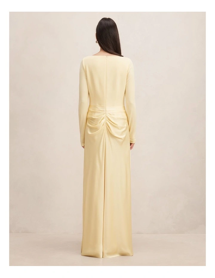 Briella Boat Neck Drape Maxi Dress in Yellow image 2