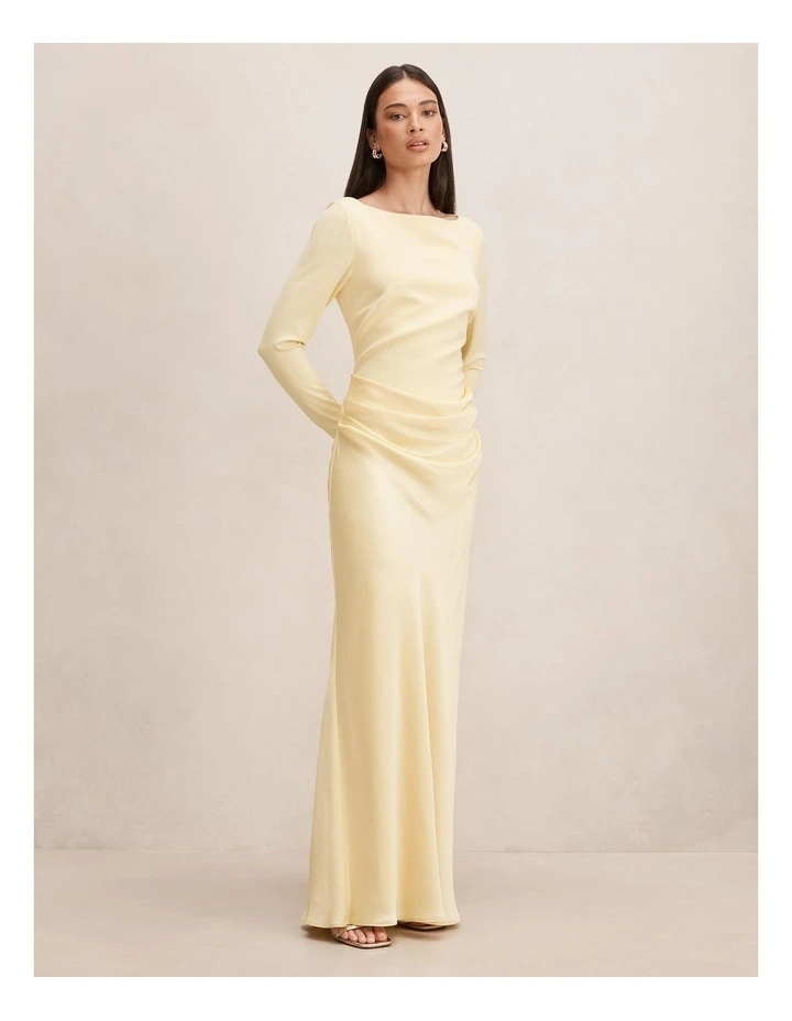 Briella Boat Neck Drape Maxi Dress in Yellow image 3