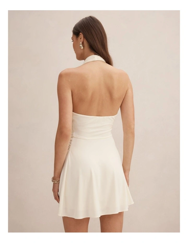 Aaliyah Wrap Halter Neck Mini Dress in Cream image 2