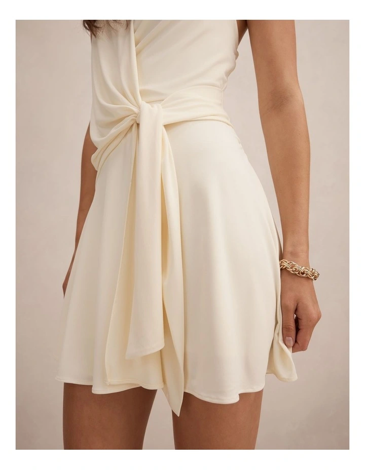 Aaliyah Wrap Halter Neck Mini Dress in Cream image 4