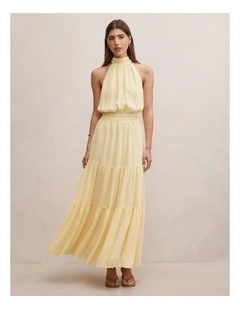 Lauren Tiered Halter Neck Maxi Dress in Yellow