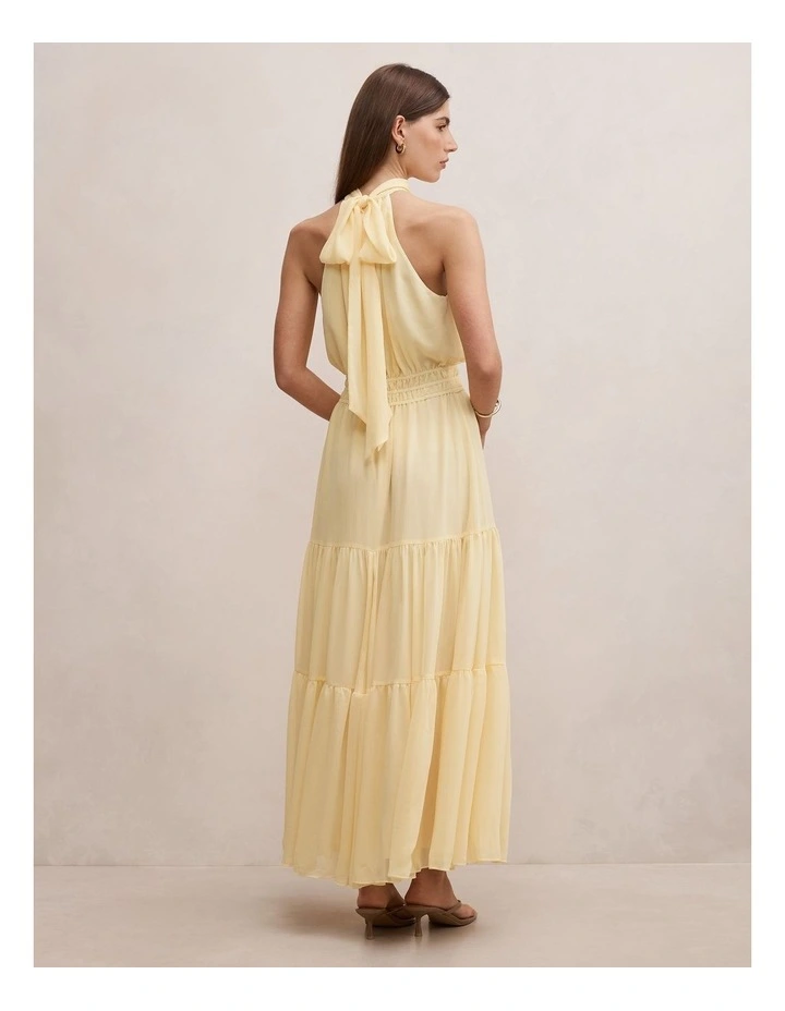 Lauren Tiered Halter Neck Maxi Dress in Yellow image 2