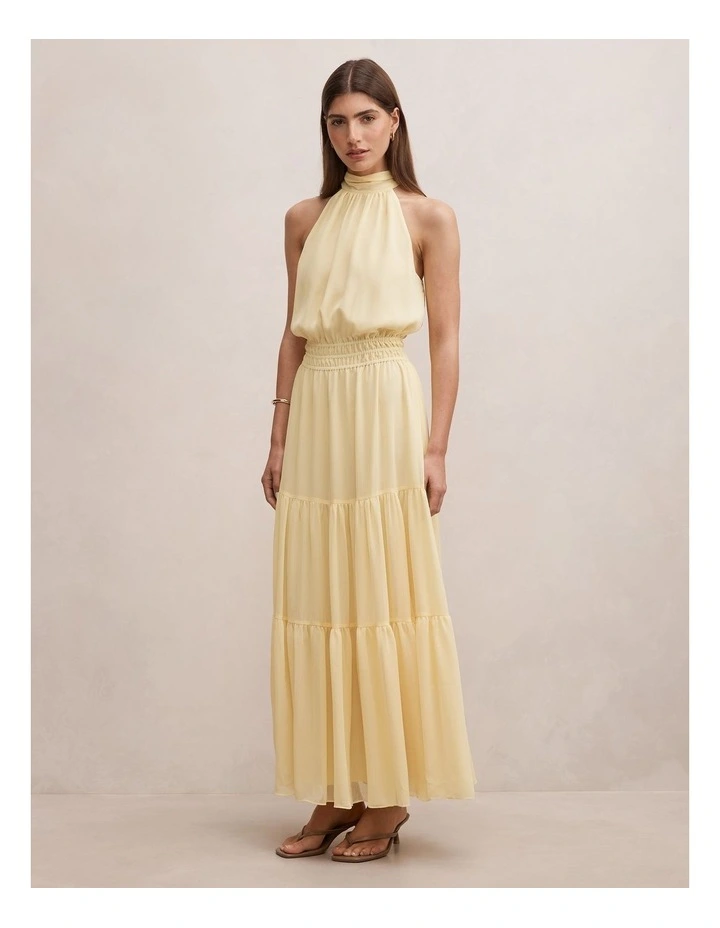 Lauren Tiered Halter Neck Maxi Dress in Yellow image 3