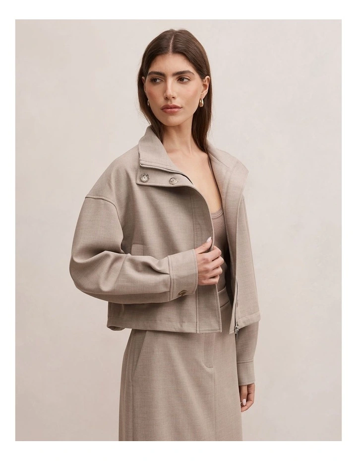 Maya Funnel Neck Jacket in Beige image 3