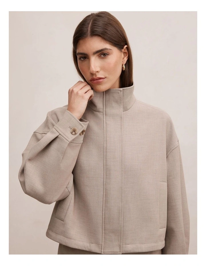 Maya Funnel Neck Jacket in Beige image 4