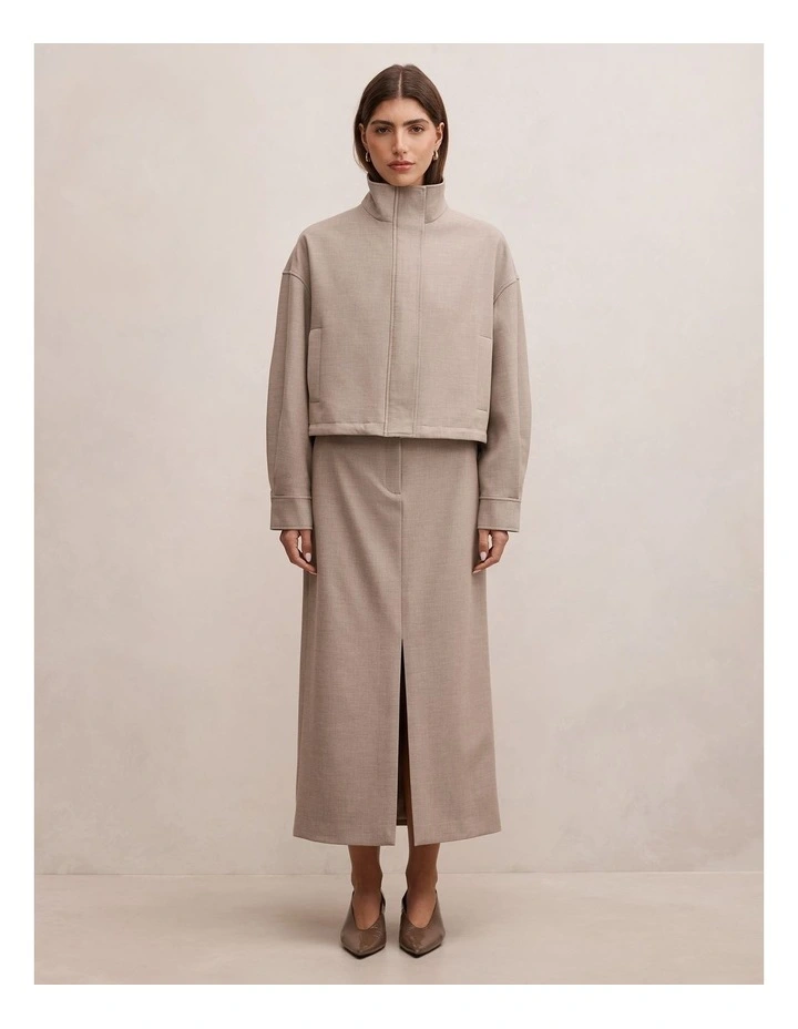 Maya Funnel Neck Jacket in Beige image 5