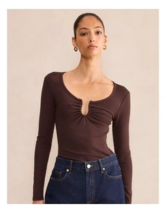 Audrey Hardware Long Sleeves Top in Brown