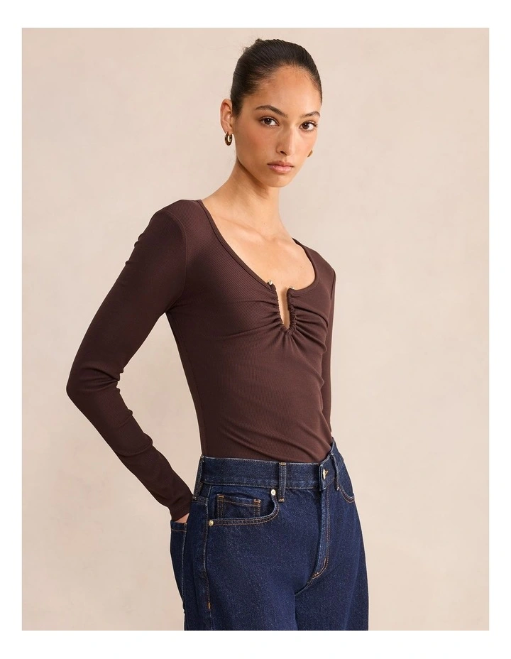 Audrey Hardware Long Sleeves Top in Brown image 3