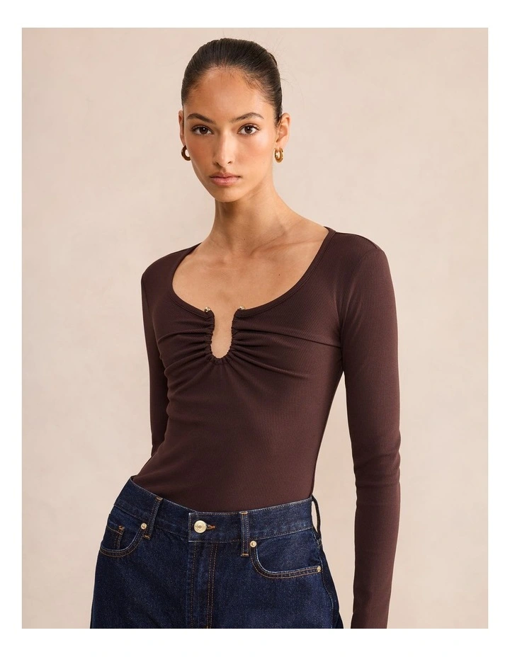 Audrey Hardware Long Sleeves Top in Brown image 4
