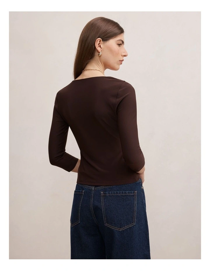 Orla Ruffle 3/4 Sleeves Top in Brown image 2