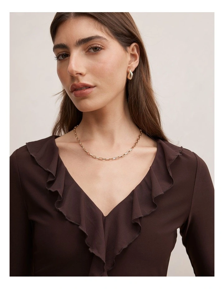 Orla Ruffle 3/4 Sleeves Top in Brown image 4
