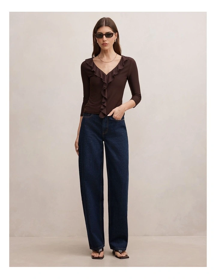 Orla Ruffle 3/4 Sleeves Top in Brown image 5