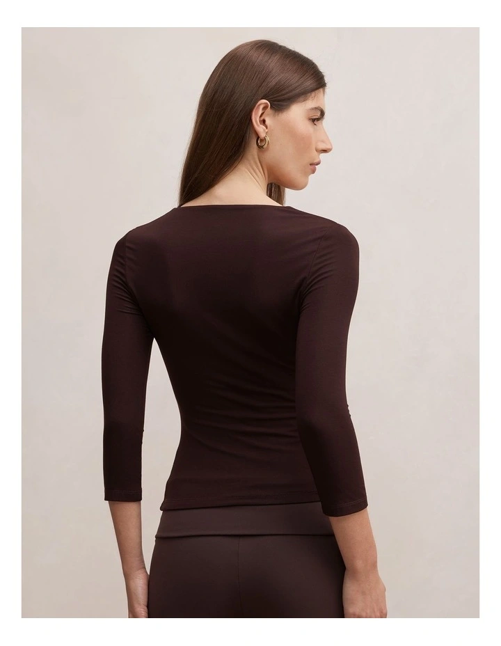 Tia V-Neck 3/4 Sleeves Top in Brown image 2
