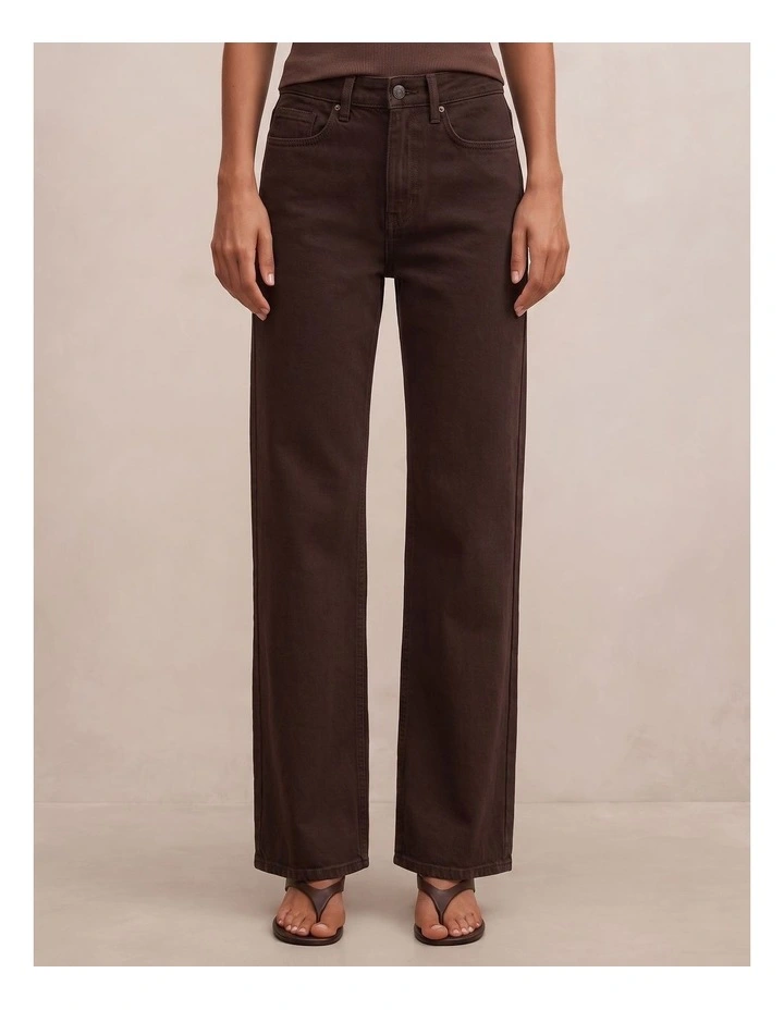 Nicki Mid Rise Straight Jeans in Brown image 1
