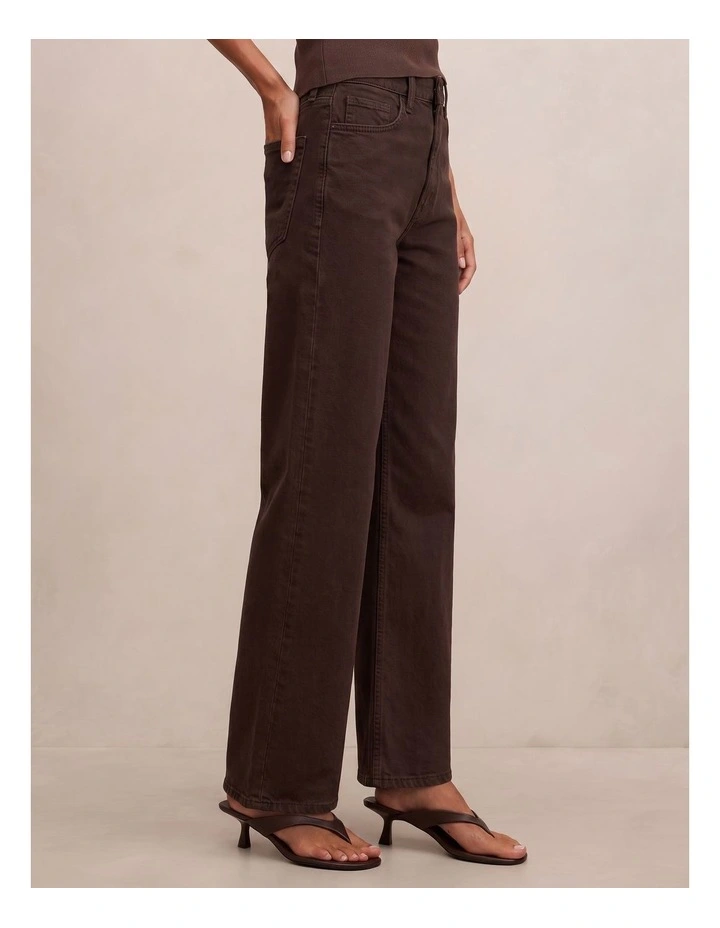 Nicki Mid Rise Straight Jeans in Brown image 3