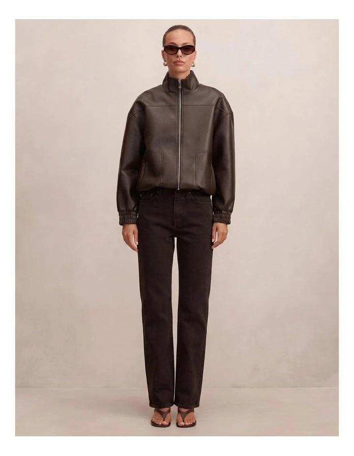 Nicki Mid Rise Straight Jeans in Brown image 5