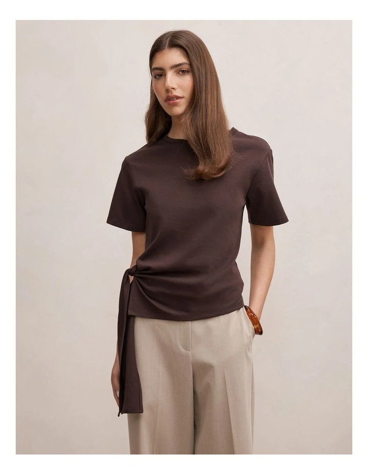Penelope Tie T-Shirt in Brown image 1