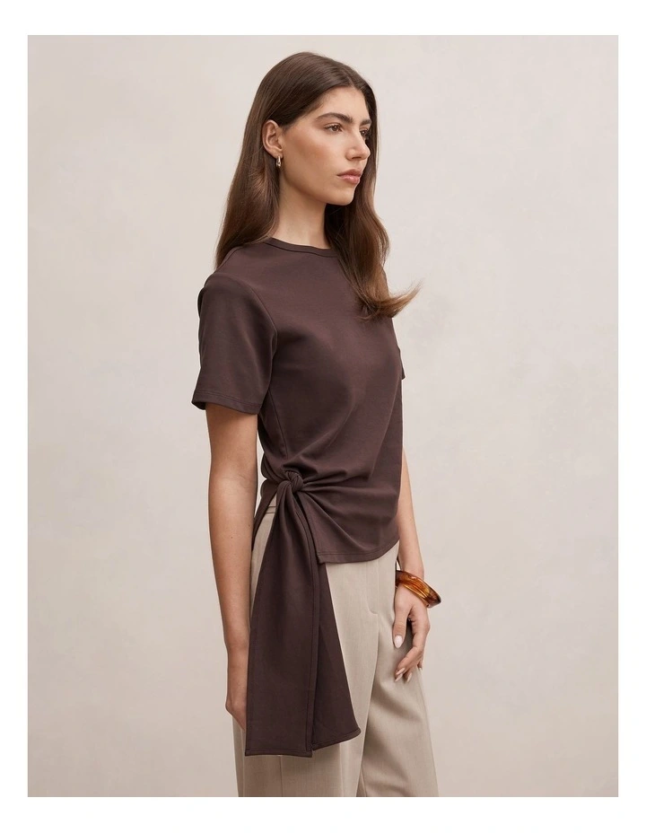 Penelope Tie T-Shirt in Brown image 3