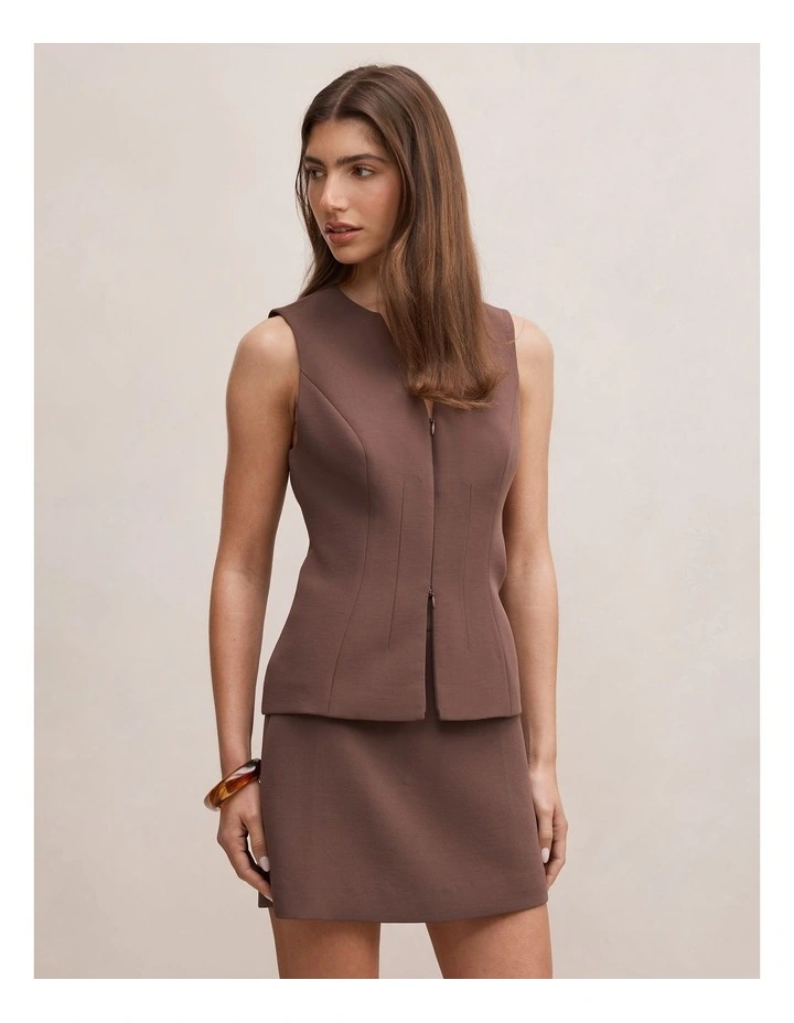 Drew Zip Front Top in Chocolate image 3
