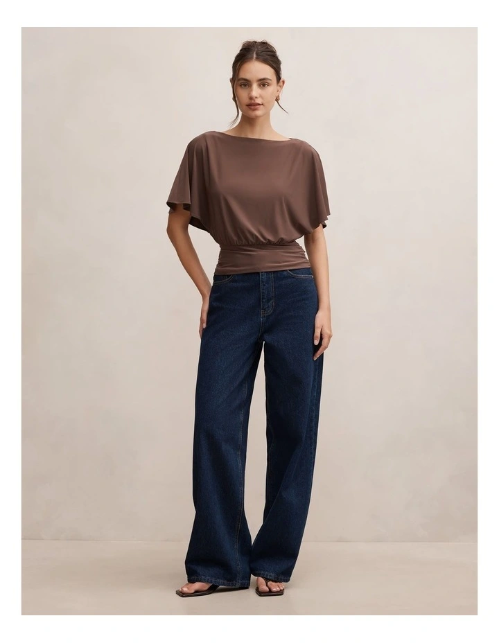 Piper Cinched Flutter Sleeves Top in Brown image 5