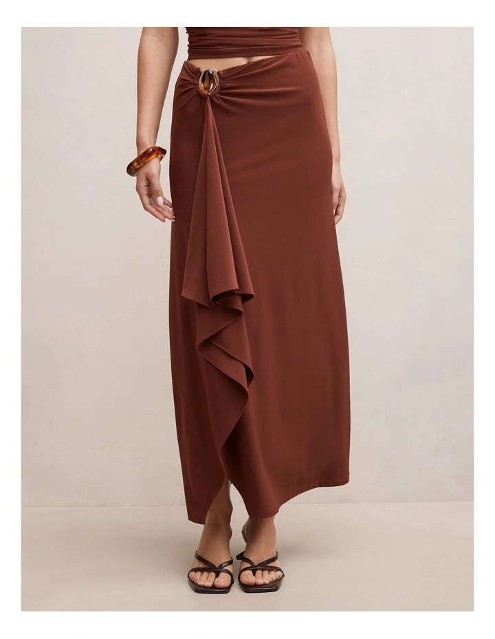 Leni Draped Midi Skirt in Brown image 1