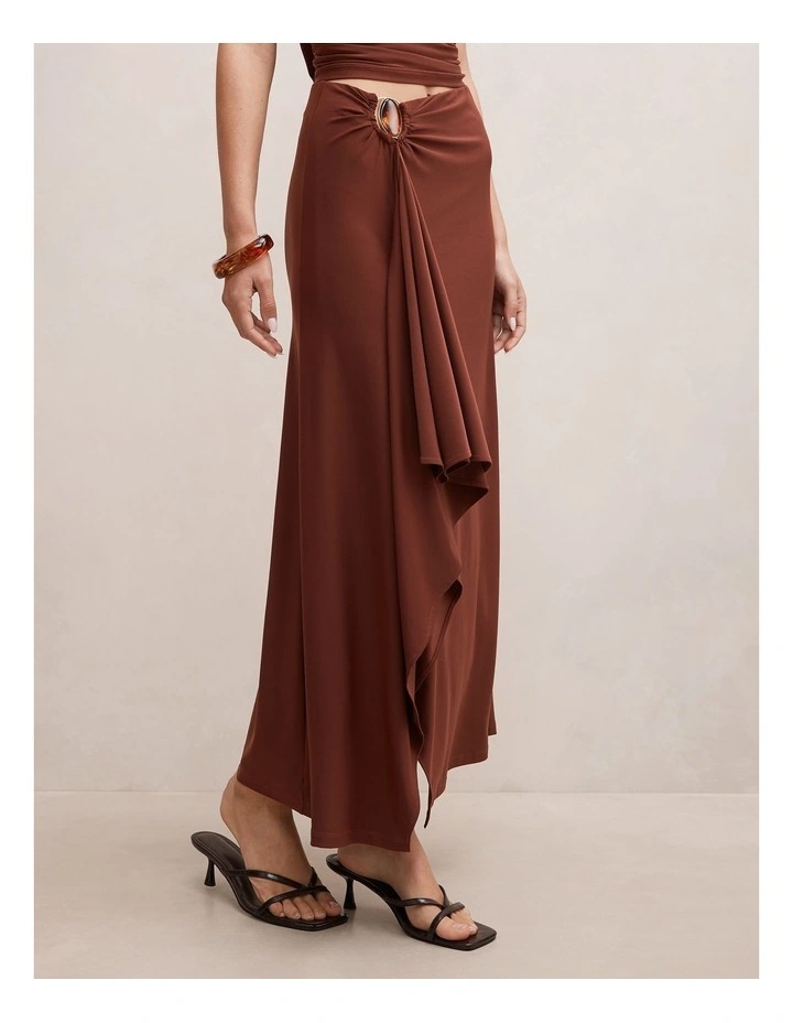 Leni Draped Midi Skirt in Brown image 3